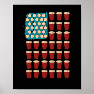 Poster Jeu de boisson Beer Pong Drapeau américain 4 juill