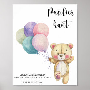 Poster Jeu de chasse à la tétine ourson pour baby shower