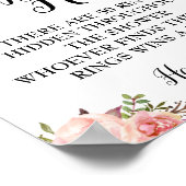 Poster Jeu de chasse à l'anneau mariage à fleurs rose dou (Coin)