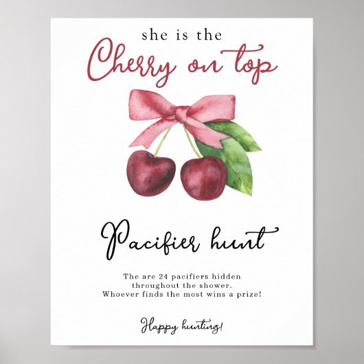 Poster Jeu de chasse à l'arc cerise baby shower Pacifique (Devant)