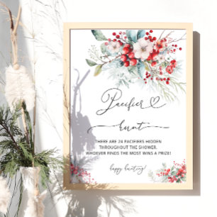 Poster Jeu de chasse au Baby shower Floral d'hiver