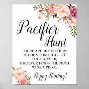 Poster Jeu de chasse Pacifique Baby shower fleurs roses s