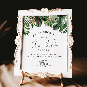 Poster Jeu de Cocktail Été Feuilles Tropicales Réception
