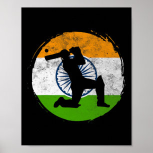 Poster Jeu de cricket sport drapeau de l'Inde joueur de c