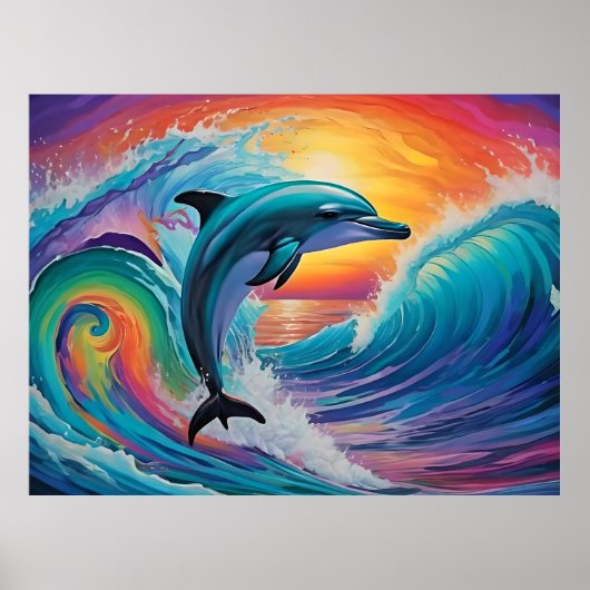 Poster Jeu de dauphins en mer psychédélique (Devant)