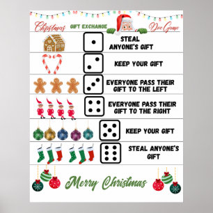 Poster Jeu de dés pour échange de cadeaux de Noël