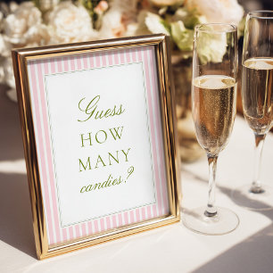 Poster Jeu de devinette de Baby Shower rayures roses et v