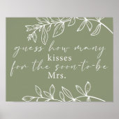 Poster Jeu de devinette de bisous aux fleurs bohèmes vert (Devant)