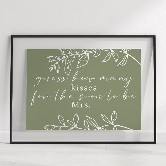 Poster Jeu de devinette de bisous aux fleurs bohèmes vert
