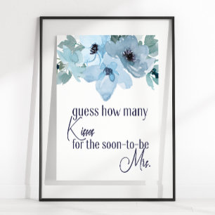 Poster Jeu de devinette de bisous aux roses bleues pastel