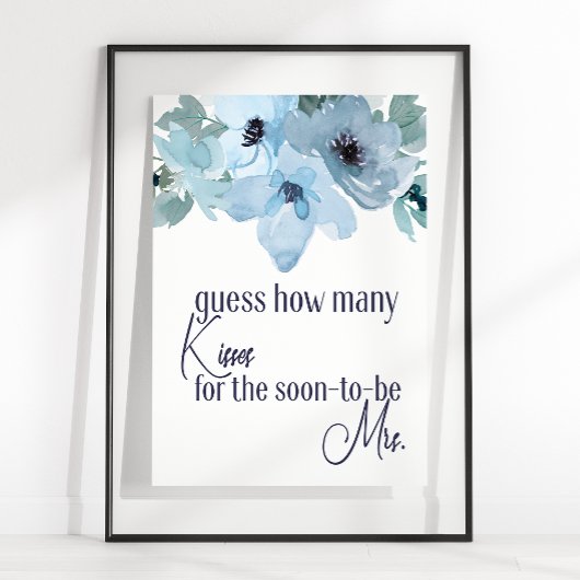 Poster Jeu de devinette de bisous aux roses bleues pastel