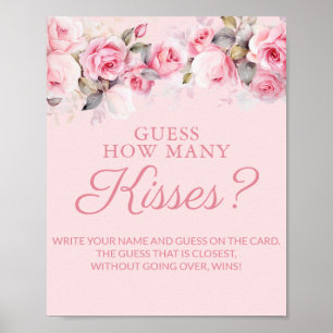 Poster Jeu de devinette de bisous pour Baby Shower aux ro