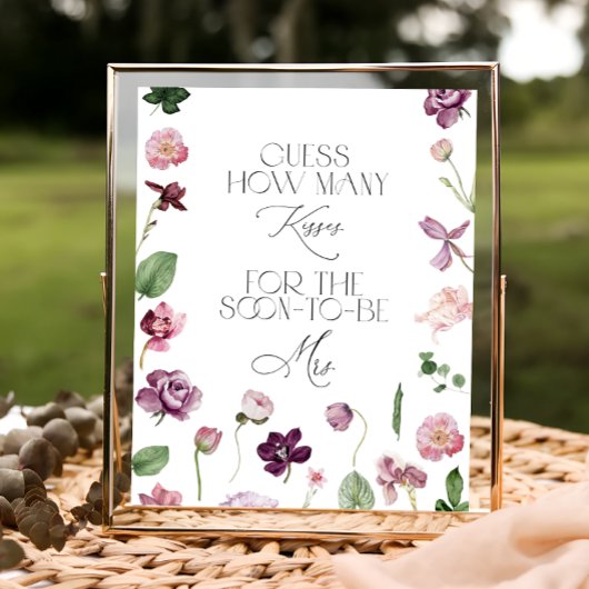 Poster Jeu de devinette de combien de baisers Floral Gues