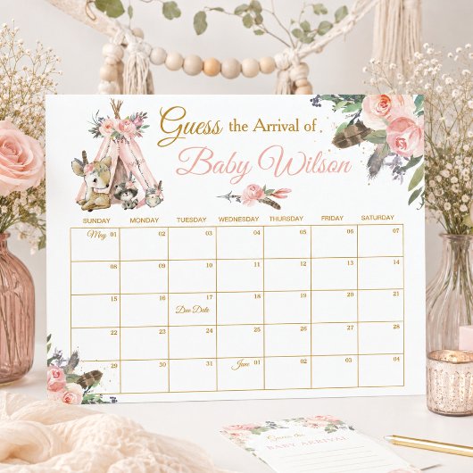 Poster Jeu de devinette de l'arrivée de bébé Floral Triba