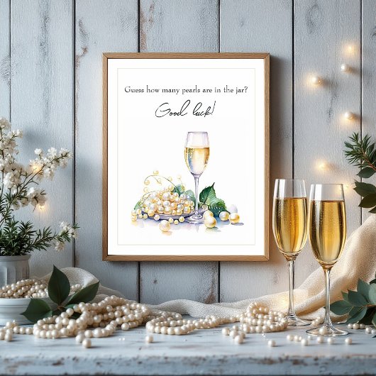 Poster Jeu de devinette Mariage Thème Perles & Prosecco