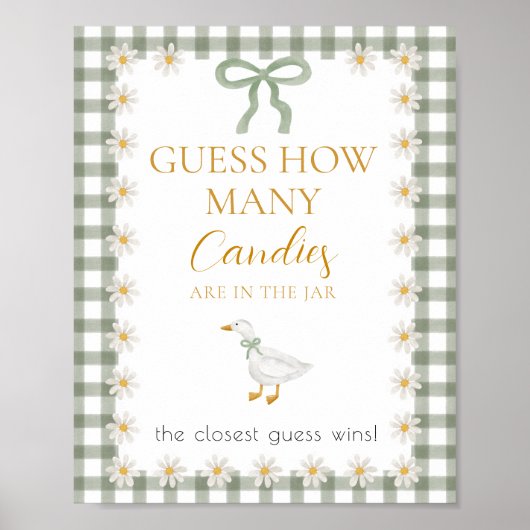 Poster Jeu de devinette pour Baby Shower Canard Vert Ging (Devant)