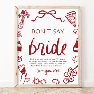 Poster Jeu de fête de mariage italien rouge Ne dites pas