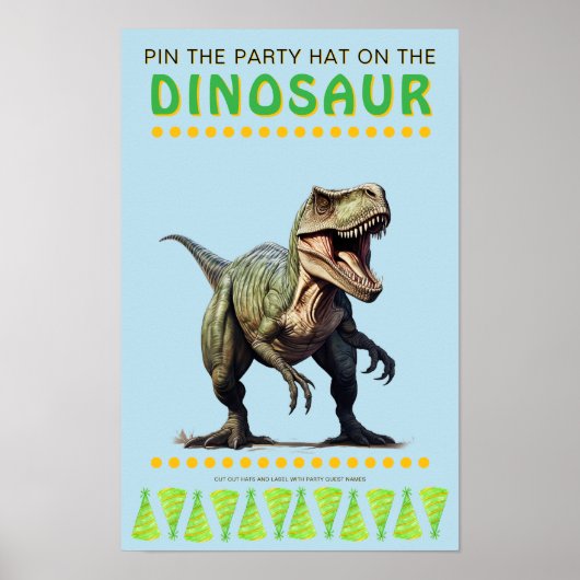 Poster Jeu de fête : Épingler le Casquette sur le Dinosau (Devant)