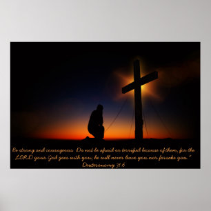 Poster Jeu de genoux devant une croix Deutéronome 31:6
