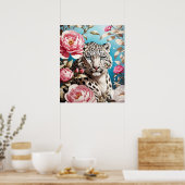 Poster Jeu De Léopard Des Neiges Et Pies Roses (Cuisine)