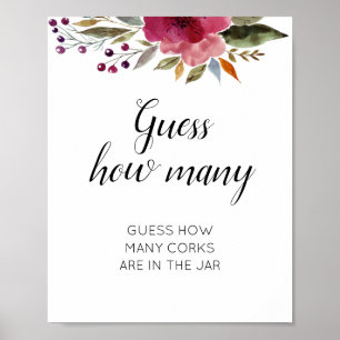 Poster Jeu de mariage Floral Guess How Many Corks