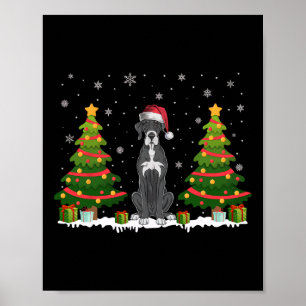 Poster Jeu de Noël Lumières grand chien Danse Santa Hat N