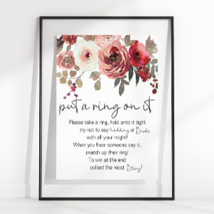 Poster Jeu de roses florales rouge blush Mettez un anneau