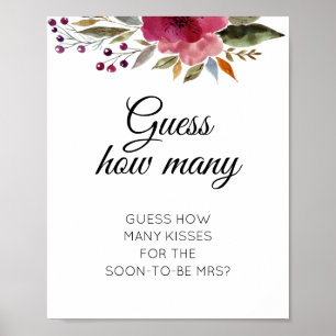 Poster Jeu de salle de mariage Floral Guess How Many Kiss