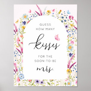Poster Jeu de Salle de Mariage Rose Floral Combien de Bis