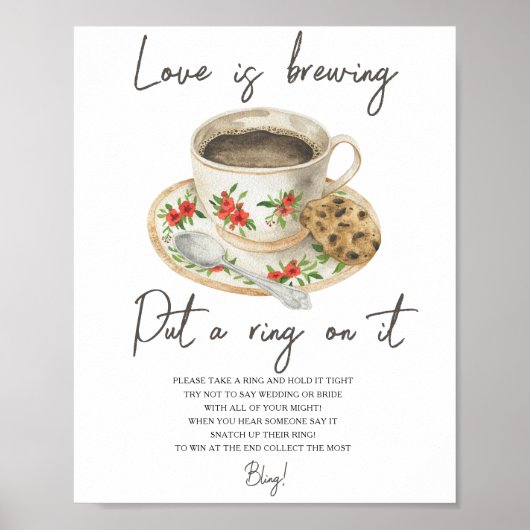 Poster Jeu de shower de mariage sur le thème des tasses à (Devant)