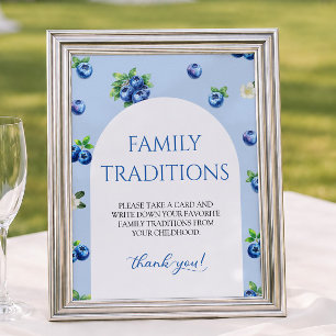 Poster Jeu de traditions familiales pour Baby Shower Blue
