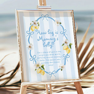 Poster Jeu de ventre Baby shower bleu et jaune