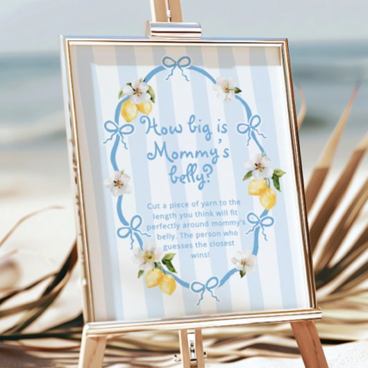 Poster Jeu de ventre Baby shower bleu et jaune