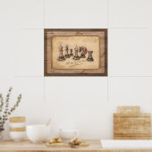 Poster Jeu d'échecs sur Grunge Joueur en bois (Cuisine)
