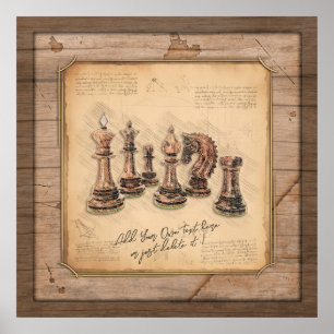Poster Jeu d'échecs sur Grunge Joueur en bois