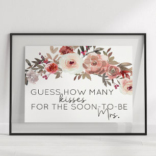Poster Jeu Devinez combien de baisers Roses Florales Roug