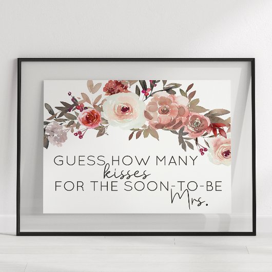 Poster Jeu Devinez combien de baisers Roses Florales Roug