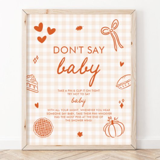 Poster Jeu Fall Orange Gingham Cutie Pie Ne dis pas Bébé