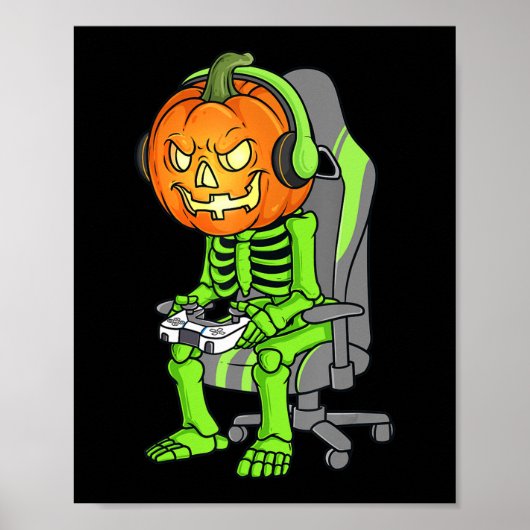 Poster Jeu Halloween Skeleton Jack-o'-lantern Gamer Boy (Devant)