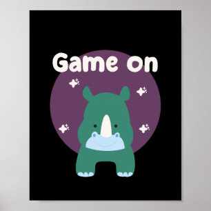 Poster Jeu sur Kawaii drôle de rhinocéros bébé en bleu