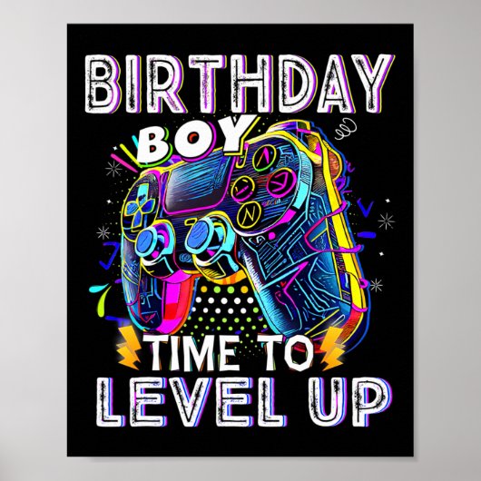 Poster Jeu Vidéo Anniversaire Jeu Garçon Temps De Niveau  (Devant)
