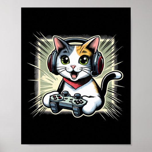 Poster Jeu vidéo avec casque chat à queue courte japonais (Devant)