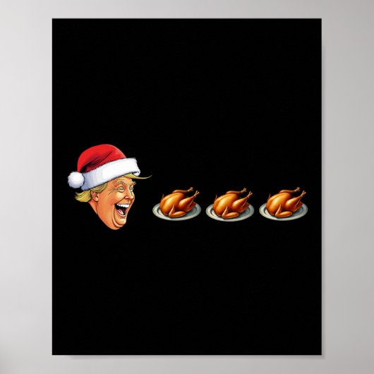 Poster Jeu vidéo de Noël Trump Visage Mangeant la dinde J (Devant)