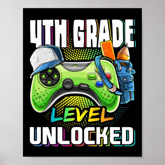 Poster Jeu vidéo déverrouillé de 4e année à l'école (Devant)