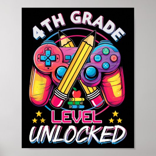 Poster Jeu vidéo déverrouillé de 4e année à l'école (Devant)