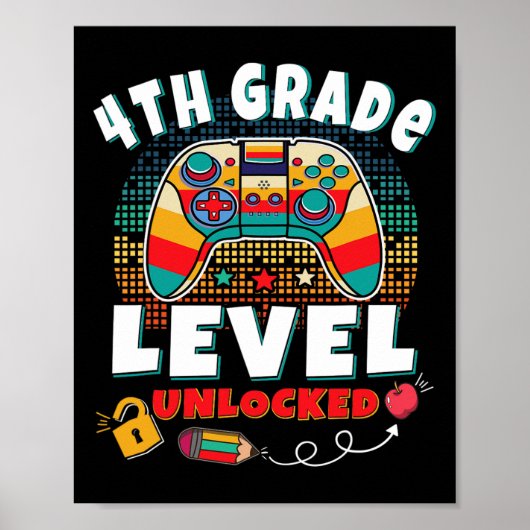 Poster Jeu vidéo déverrouillé de 4e année Retour à l'écol (Devant)