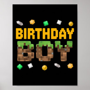 Poster Jeu vidéo drôle d'anniversaire garçon Pixel Numéro