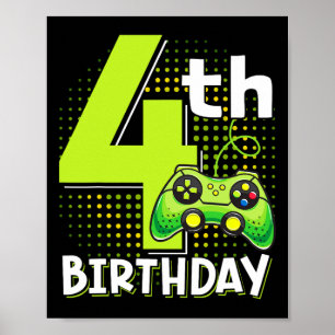 Poster Jeu vidéo drôle pour garçons de 4 ans pour anniver