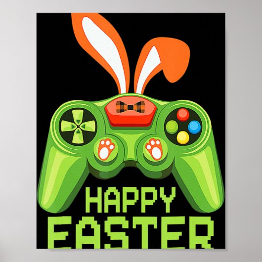 Poster Jeu Vidéo Pâques Bunny Gaming Contrôleur Gamer Bo (Devant)