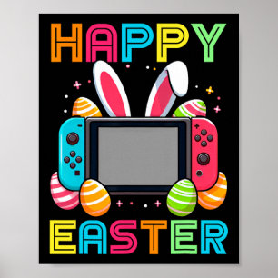 Poster Jeu Vidéo Pâques Bunny Gaming Contrôleur Gamer Bo